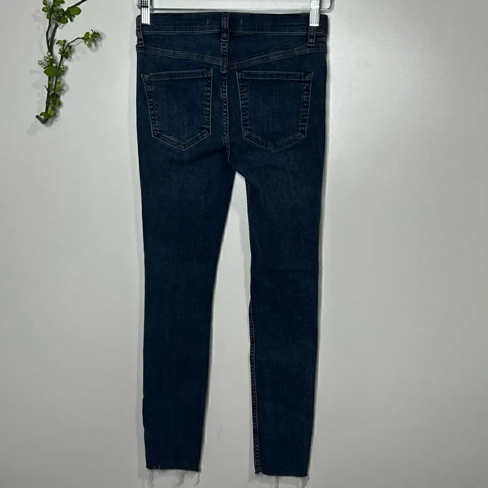 Free People Button Fly Raw Edge Hem Distressed Jeans